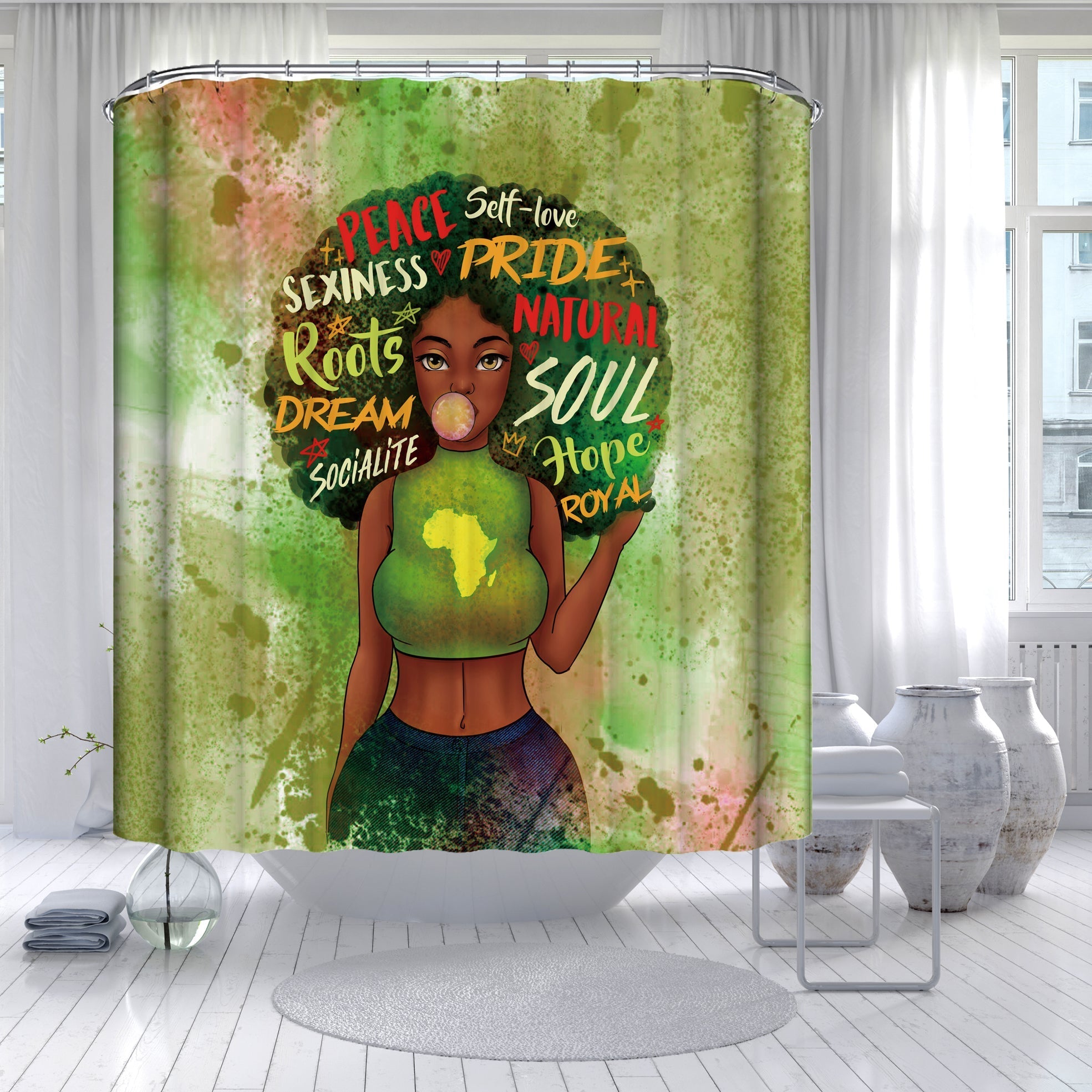 Stylish Afro-American Lady Digital Print Waterproof Polyester Shower Curtain - 180x180cm