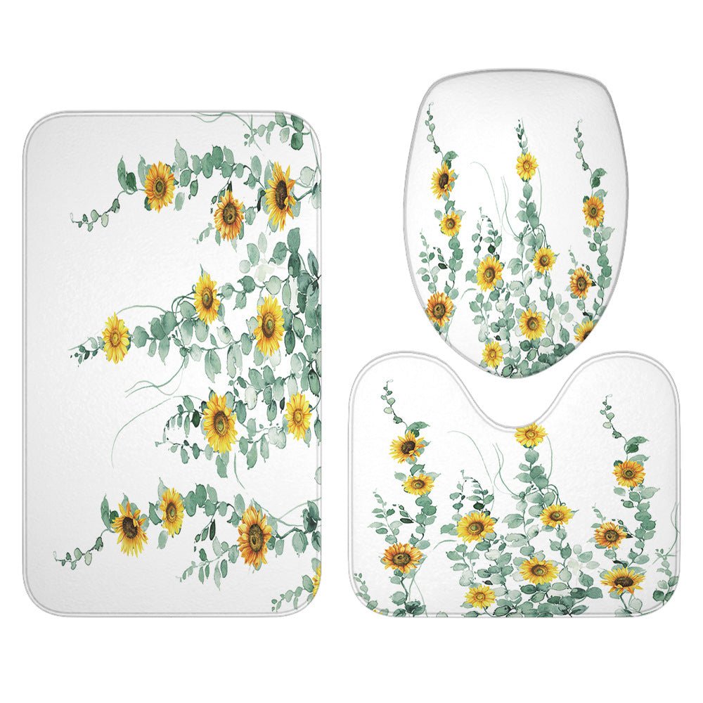 Sun floor Print Bathroom sets with shower curtain and rug sets with mat.