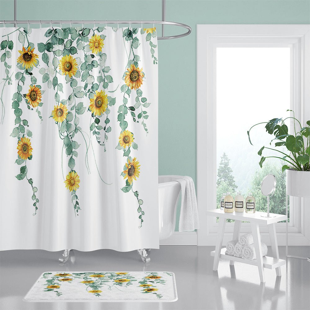 Sun floor Print Bathroom sets with shower curtain and rug sets with mat.