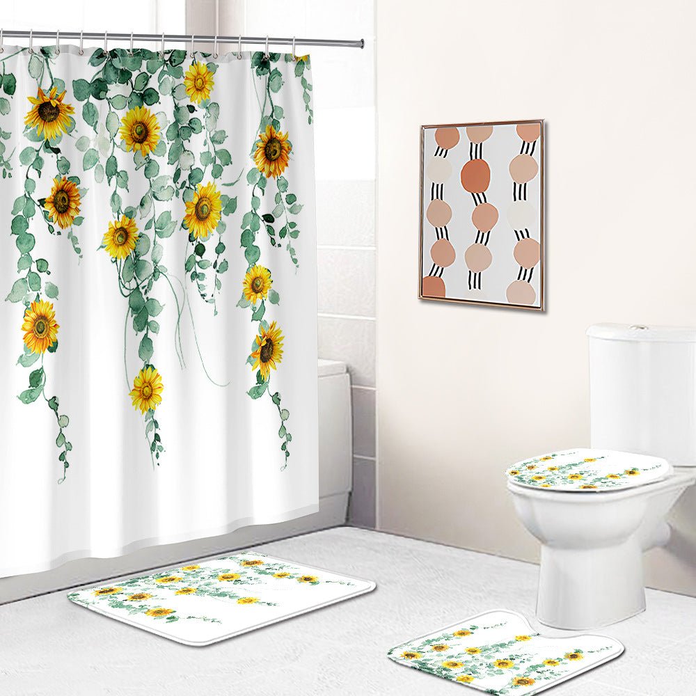 Sun floor Print Bathroom sets with shower curtain and rug sets with mat.