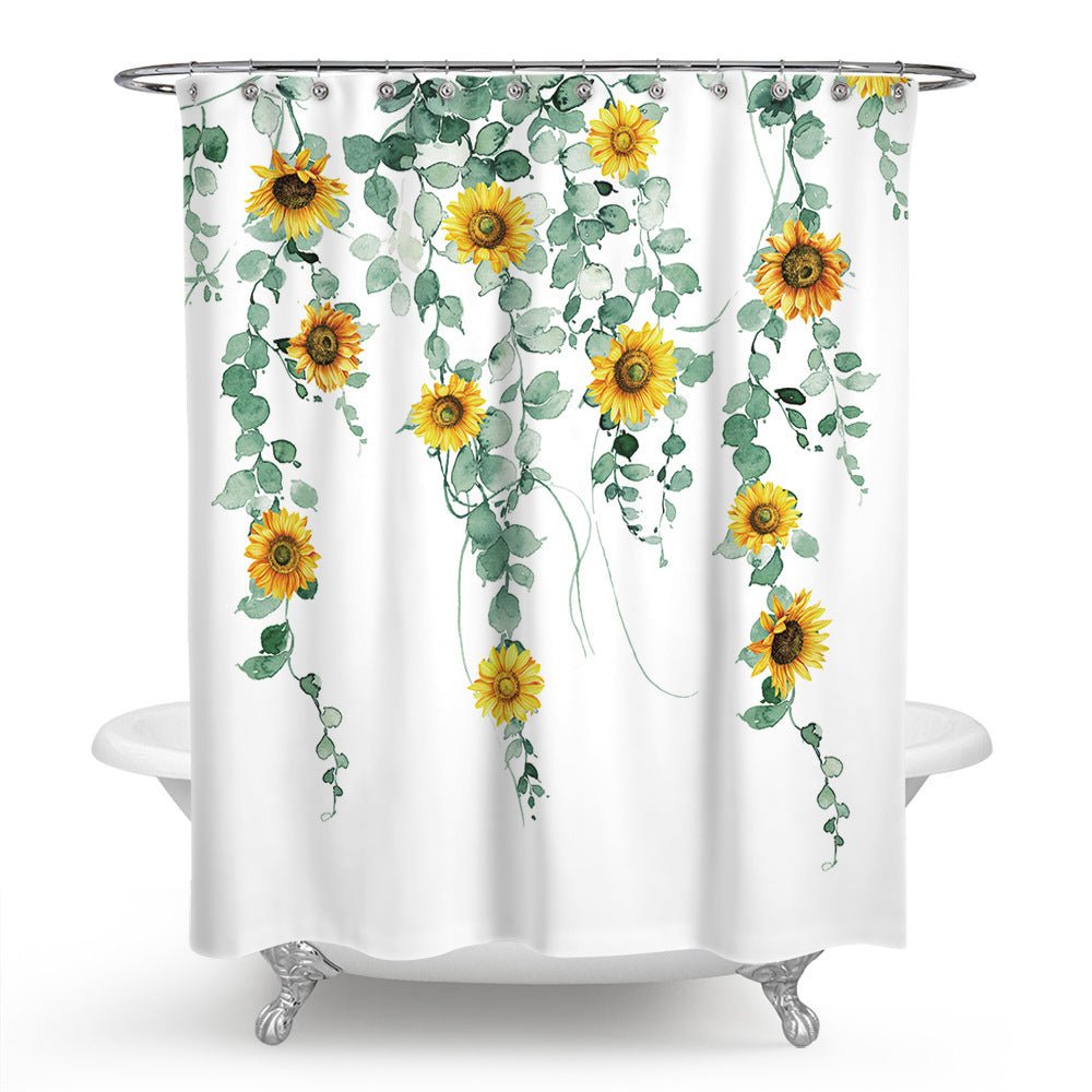 Sun floor Print Bathroom sets with shower curtain and rug sets with mat.