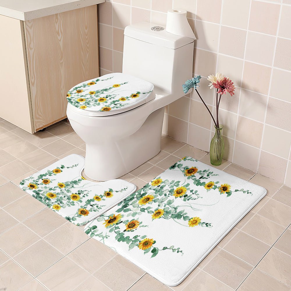 Sun floor Print Bathroom sets with shower curtain and rug sets with mat.