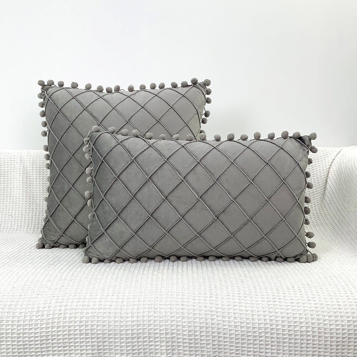 Velvet Braided Lattice Pom Pom Embroidered Cushion Covers | MAMOU Home Decor