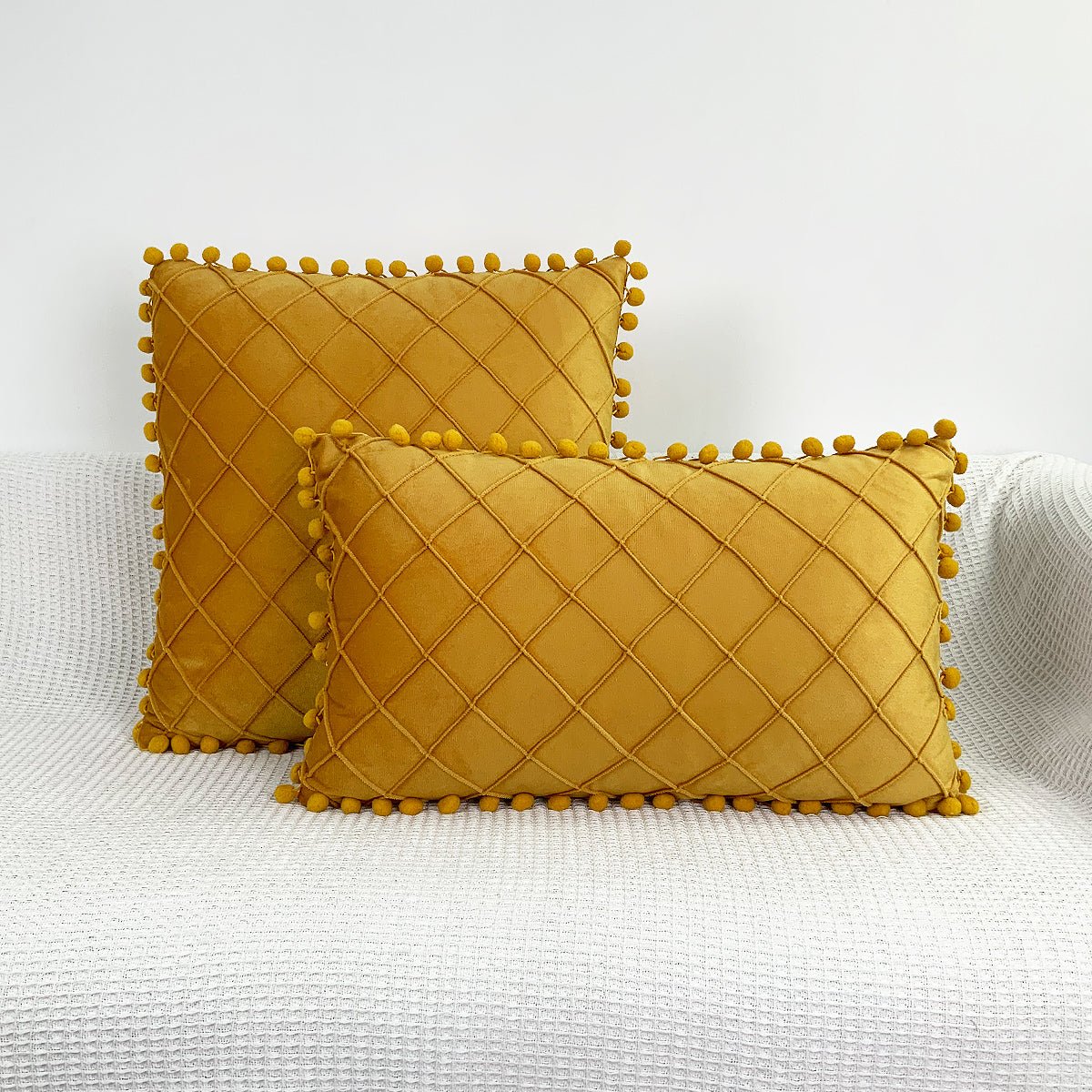 Velvet Braided Lattice Pom Pom Embroidered Cushion Covers | MAMOU Home Decor