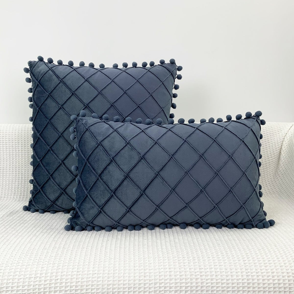Velvet Braided Lattice Pom Pom Embroidered Cushion Covers | MAMOU Home Decor