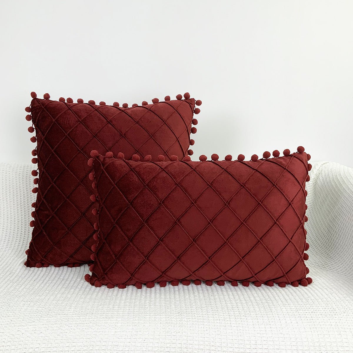 Velvet Braided Lattice Pom Pom Embroidered Cushion Covers | MAMOU Home Decor