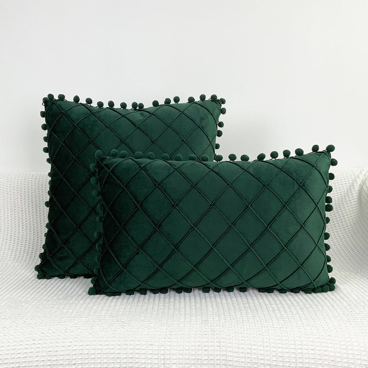 Velvet Braided Lattice Pom Pom Embroidered Cushion Covers | MAMOU Home Decor