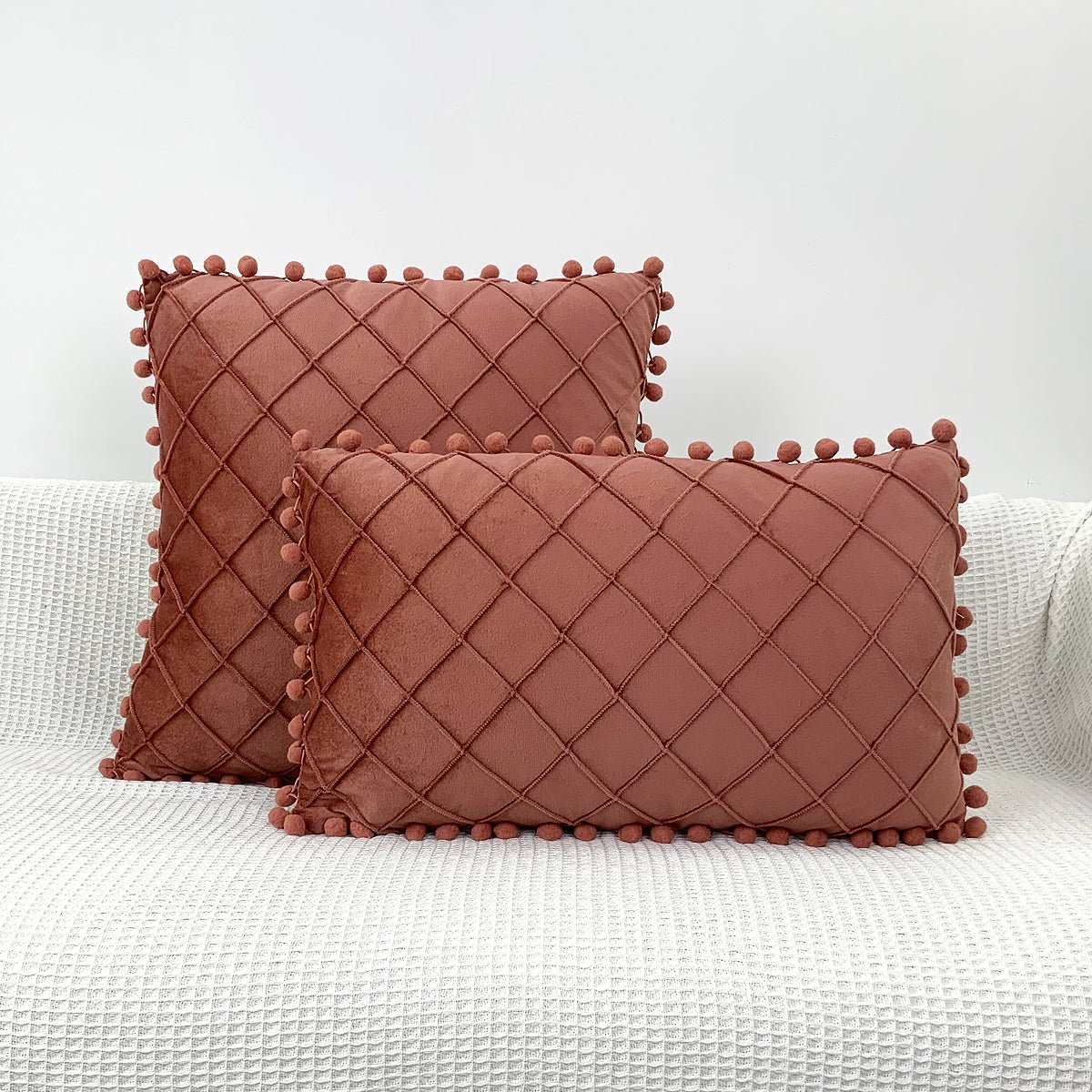 Velvet Braided Lattice Pom Pom Embroidered Cushion Covers | MAMOU Home Decor