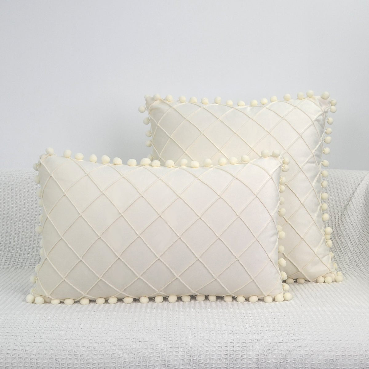 Velvet Braided Lattice Pom Pom Embroidered Cushion Covers | MAMOU Home Decor