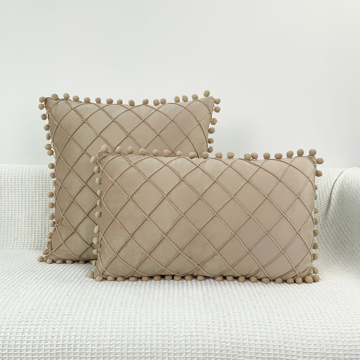 Velvet Braided Lattice Pom Pom Embroidered Cushion Covers | MAMOU Home Decor
