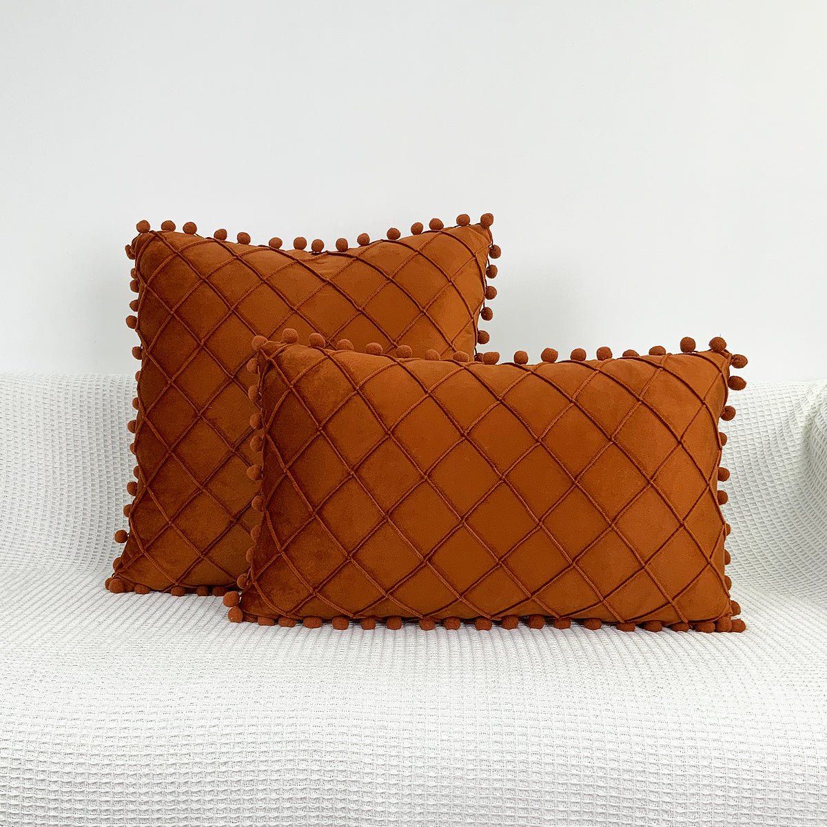 Velvet Braided Lattice Pom Pom Embroidered Cushion Covers | MAMOU Home Decor