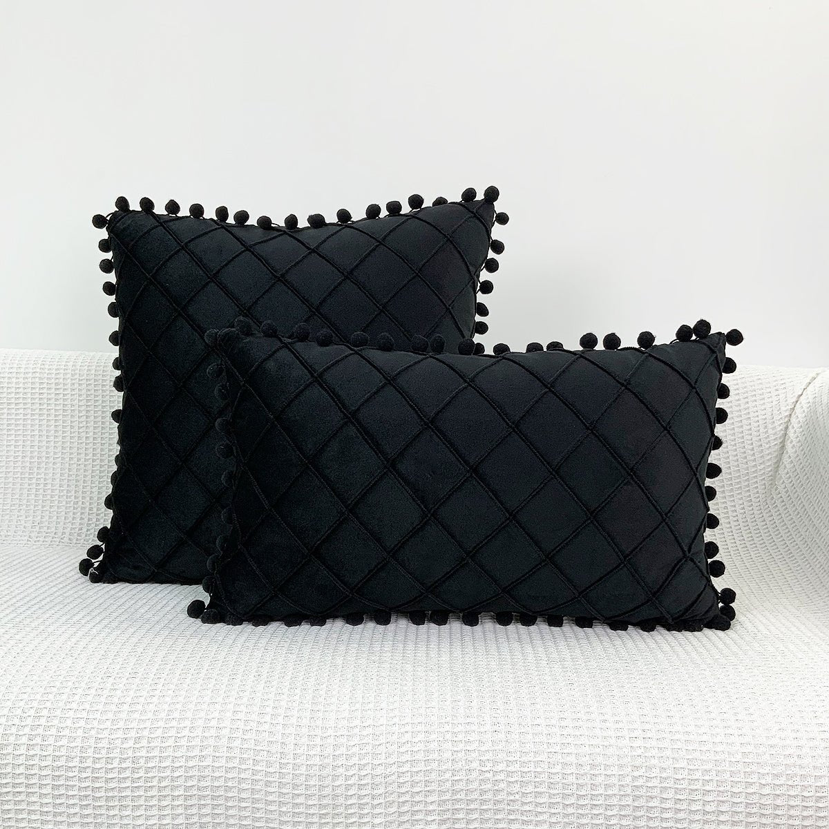 Velvet Braided Lattice Pom Pom Embroidered Cushion Covers | MAMOU Home Decor