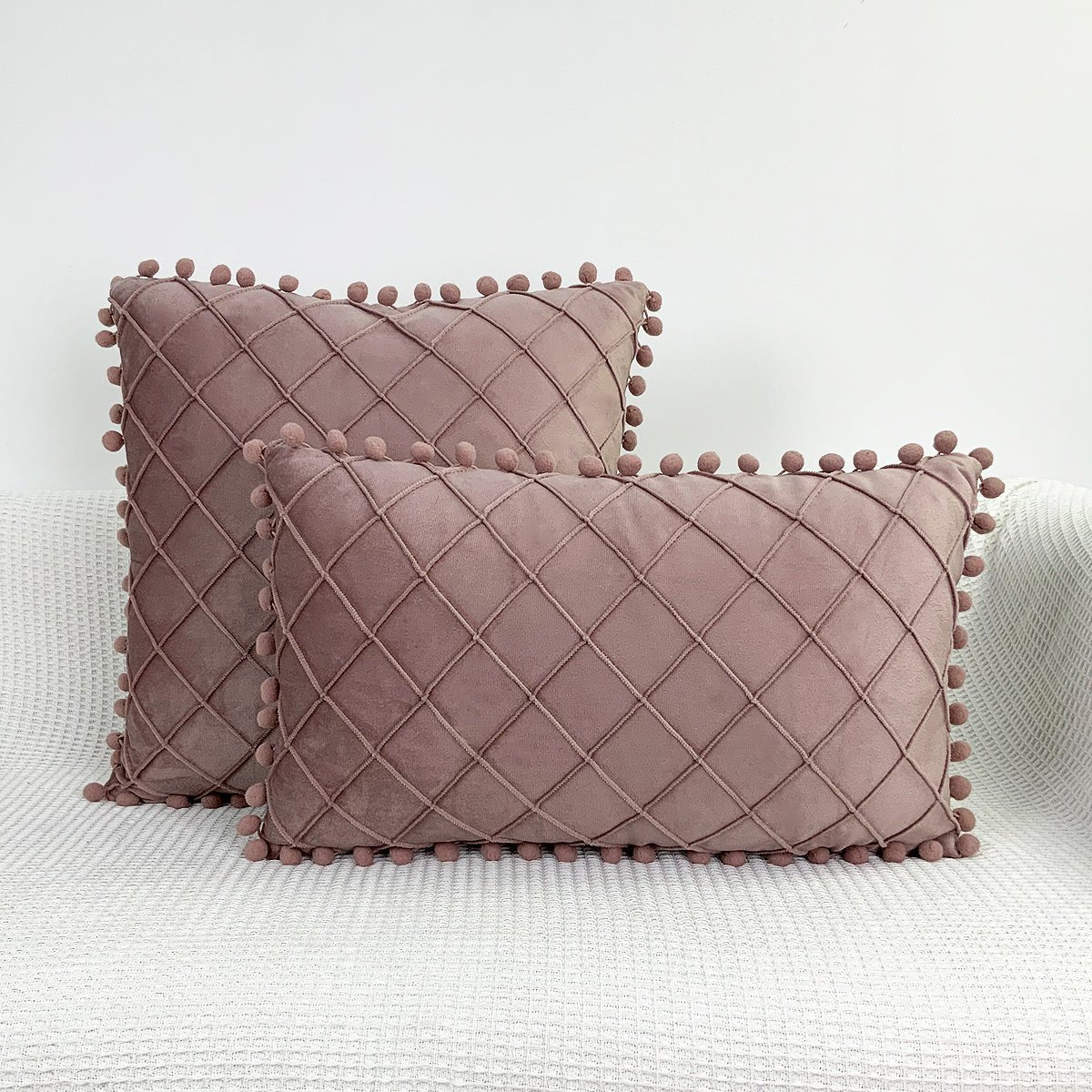 Velvet Braided Lattice Pom Pom Embroidered Cushion Covers | MAMOU Home Decor