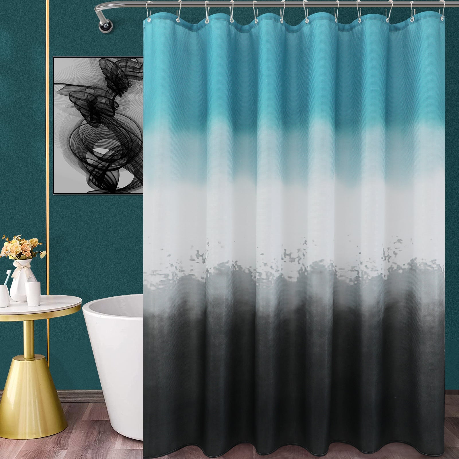 Waffle Weave 3D Digital Printed Waterproof Shower Curtain.