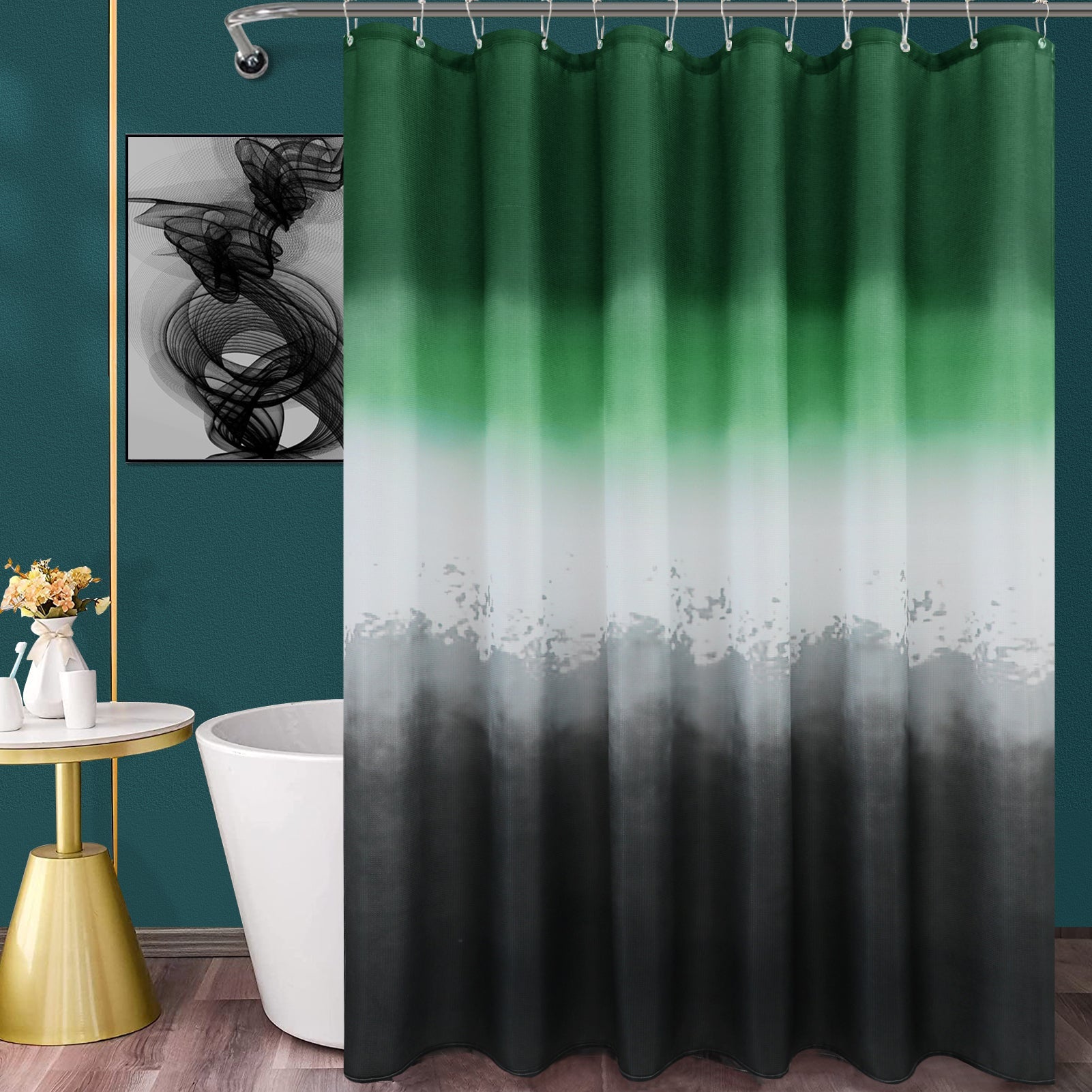 Waffle Weave 3D Digital Printed Waterproof Shower Curtain.