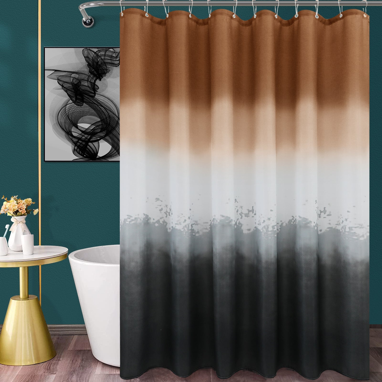 Waffle Weave 3D Digital Printed Waterproof Shower Curtain.