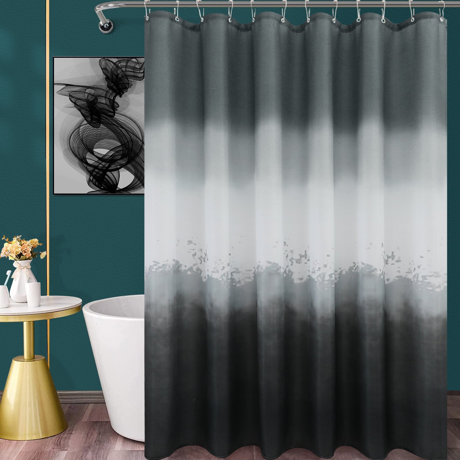 Waffle Weave 3D Digital Printed Waterproof Shower Curtain.