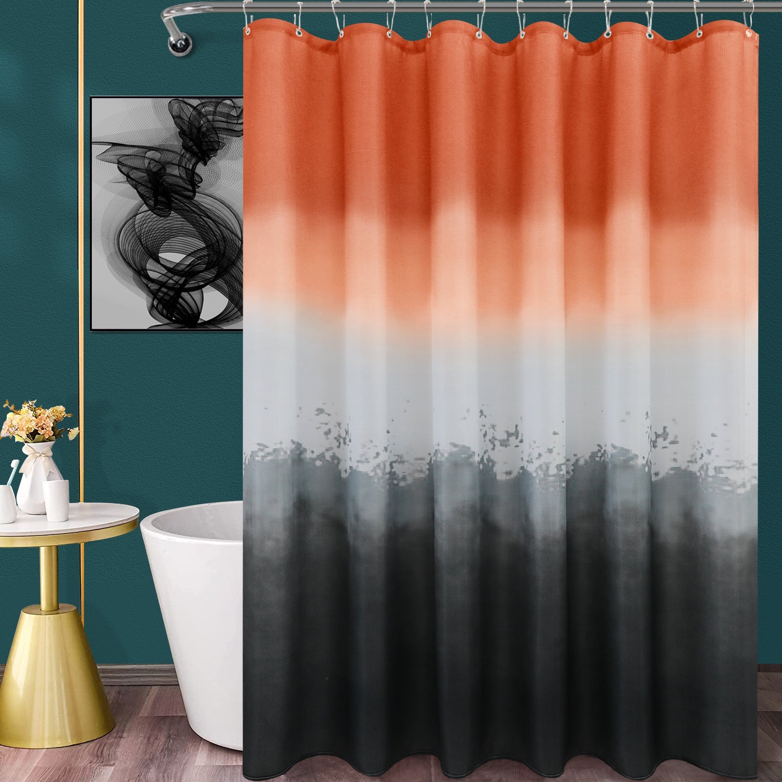Waffle Weave 3D Digital Printed Waterproof Shower Curtain.