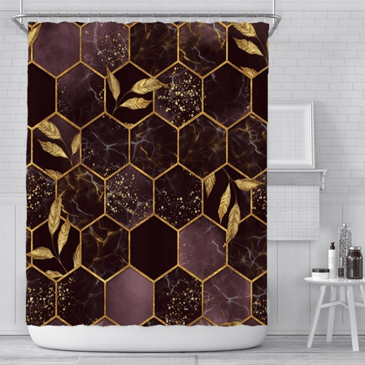 Yellow Geometry Pattern Shower Curtain - 3D Digital Print, Waterproof - 180 x 180 cm.