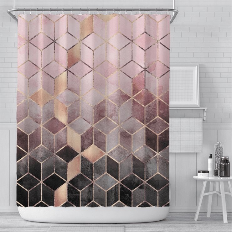 Yellow Geometry Pattern Shower Curtain - 3D Digital Print, Waterproof - 180 x 180 cm.