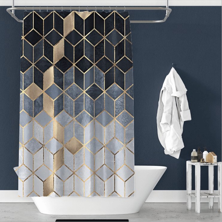 Yellow Geometry Pattern Shower Curtain - 3D Digital Print, Waterproof - 180 x 180 cm.