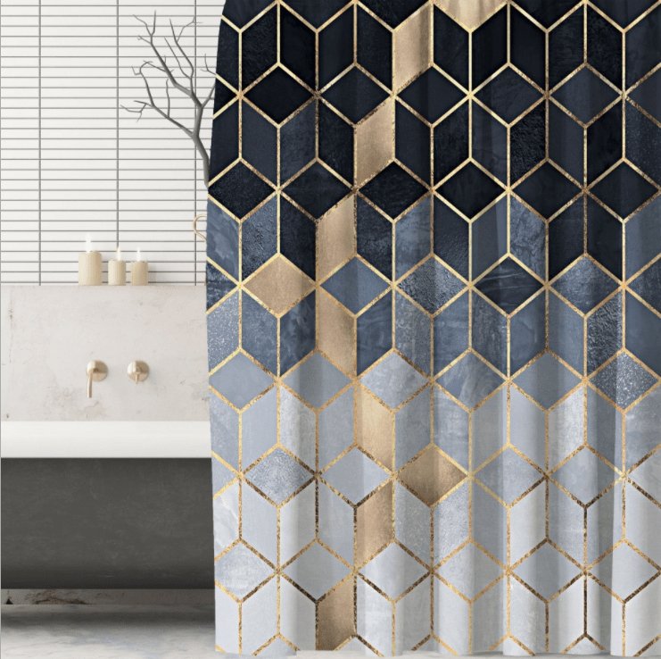 Yellow Geometry Pattern Shower Curtain - 3D Digital Print, Waterproof - 180 x 180 cm.