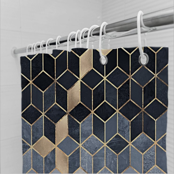 Yellow Geometry Pattern Shower Curtain - 3D Digital Print, Waterproof - 180 x 180 cm.