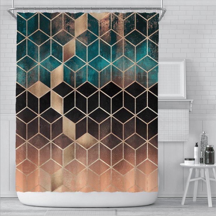 Yellow Geometry Pattern Shower Curtain - 3D Digital Print, Waterproof - 180 x 180 cm.