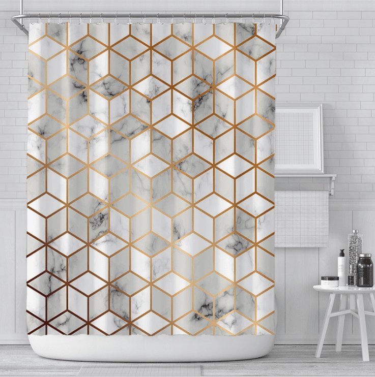 Yellow Geometry Pattern Shower Curtain - 3D Digital Print, Waterproof - 180 x 180 cm.