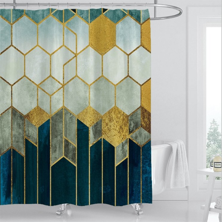 Yellow Geometry Pattern Shower Curtain - 3D Digital Print, Waterproof - 180 x 180 cm.